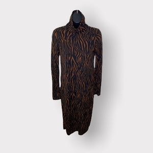 Zara Zebra Animal Print Stripe Turtleneck Dress